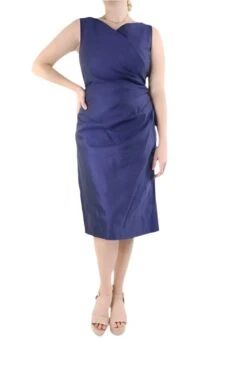 Max Mara Blue Sleeveless V-neck Pleated Dress - Size UK 14