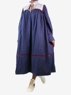 Blue Fil Coupé Long Sleeve Midi Dress - Size M