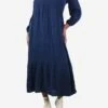 Navy Blue Cotton V-neck Dress - Size L