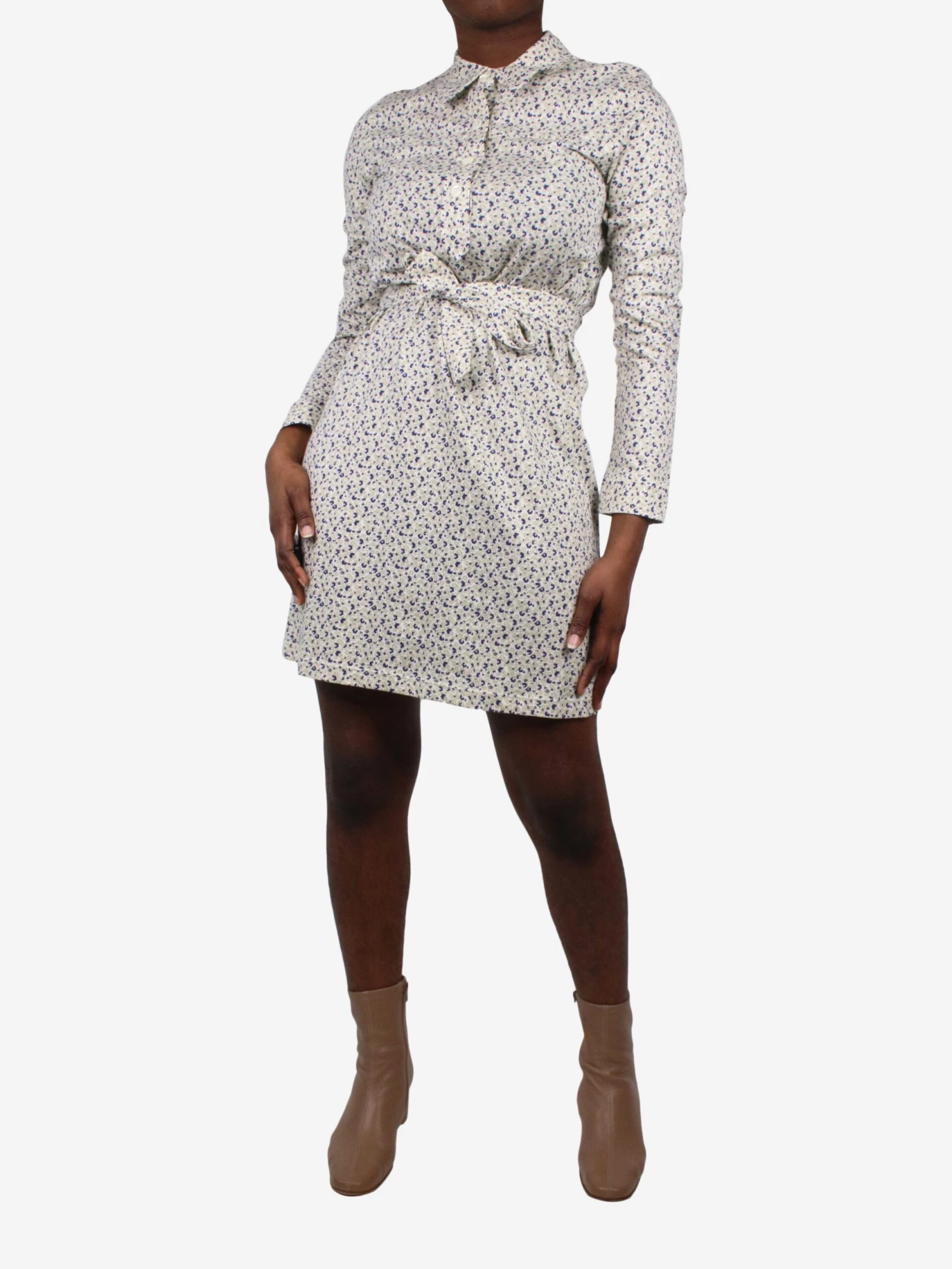 A.P.C. Green Floral Dress With Belt - Size M 5 A.P.C. Green Floral Dress With Belt - Size M - Image 3