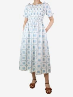 Light Blue Smocked Printed Dress - Size S