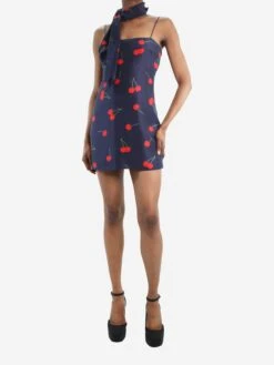 The Dress Suite 46 Navy Blue Cherry Printed Mini Dress And Scarf Set - Size S