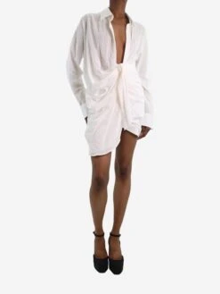 Jacquemus White La Riviera Gathered Plunge-neck Dress - Size FR 36