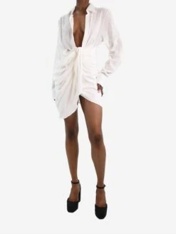 Jacquemus White La Riviera Gathered Plunge-neck Dress - Size FR 36 -The Dress Suite IMG 0308 3841c2a4 238b 4bde 9829 fa80f8a1b16c