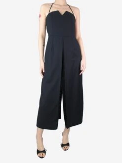 Black Pleated Halterneck Dress - Size UK 10