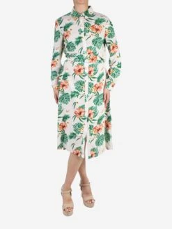 Neutral Floral Button-up Midi Dress - Size US 6