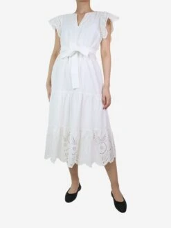 RAILS White Short-sleeved Embroidered Midi Dress - Size S