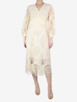 The Dress Suite 15 Maje Neutral Lace Midi Dress - Size UK 12
