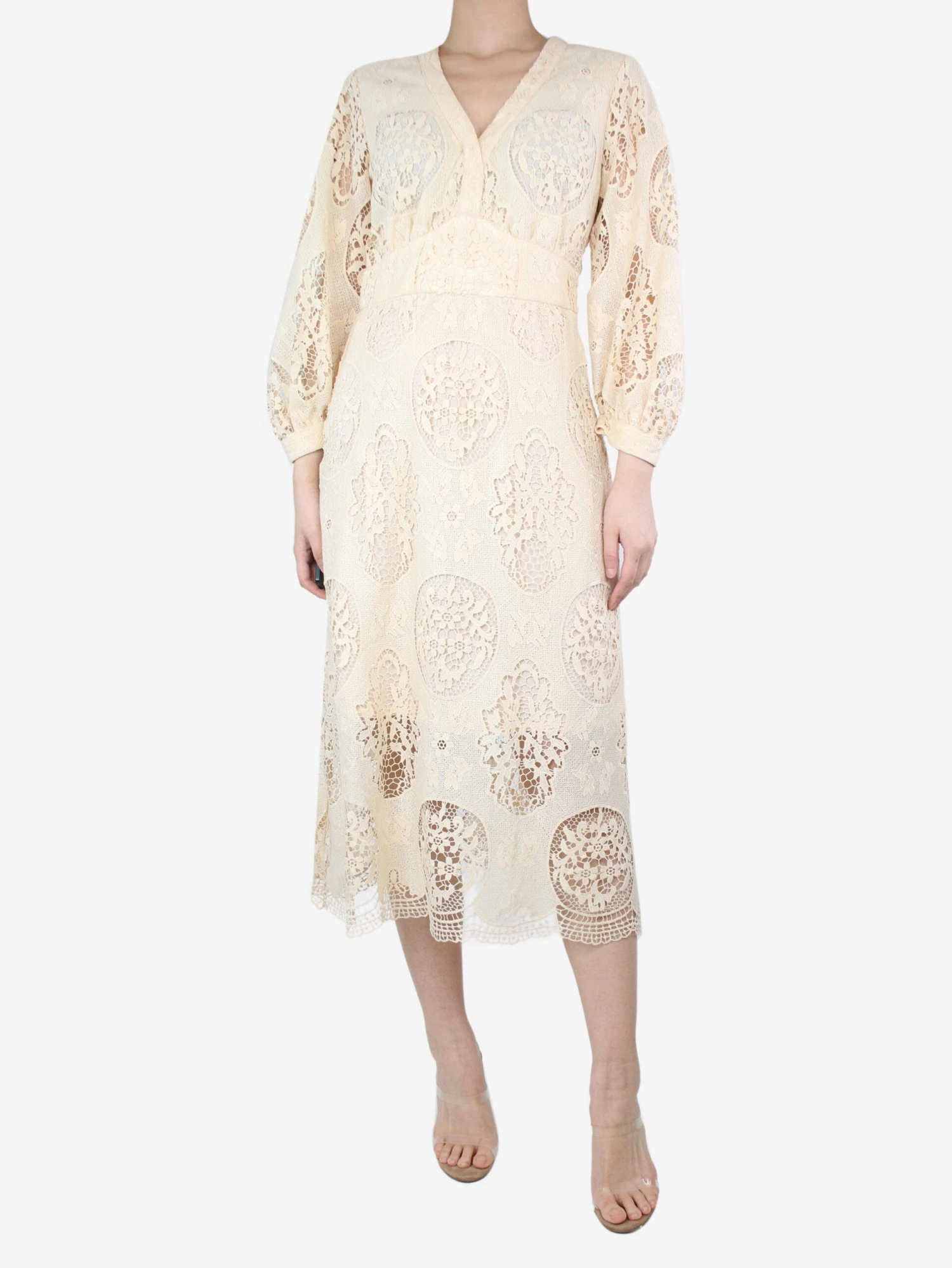 Maje Neutral Lace Midi Dress - Size UK 12 2 Maje Neutral Lace Midi Dress - Size UK 12