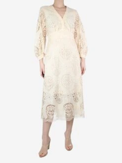 Maje Neutral Lace Midi Dress - Size UK 12 6 Maje Neutral Lace Midi Dress - Size UK 12 -The Dress Suite IMG 0938