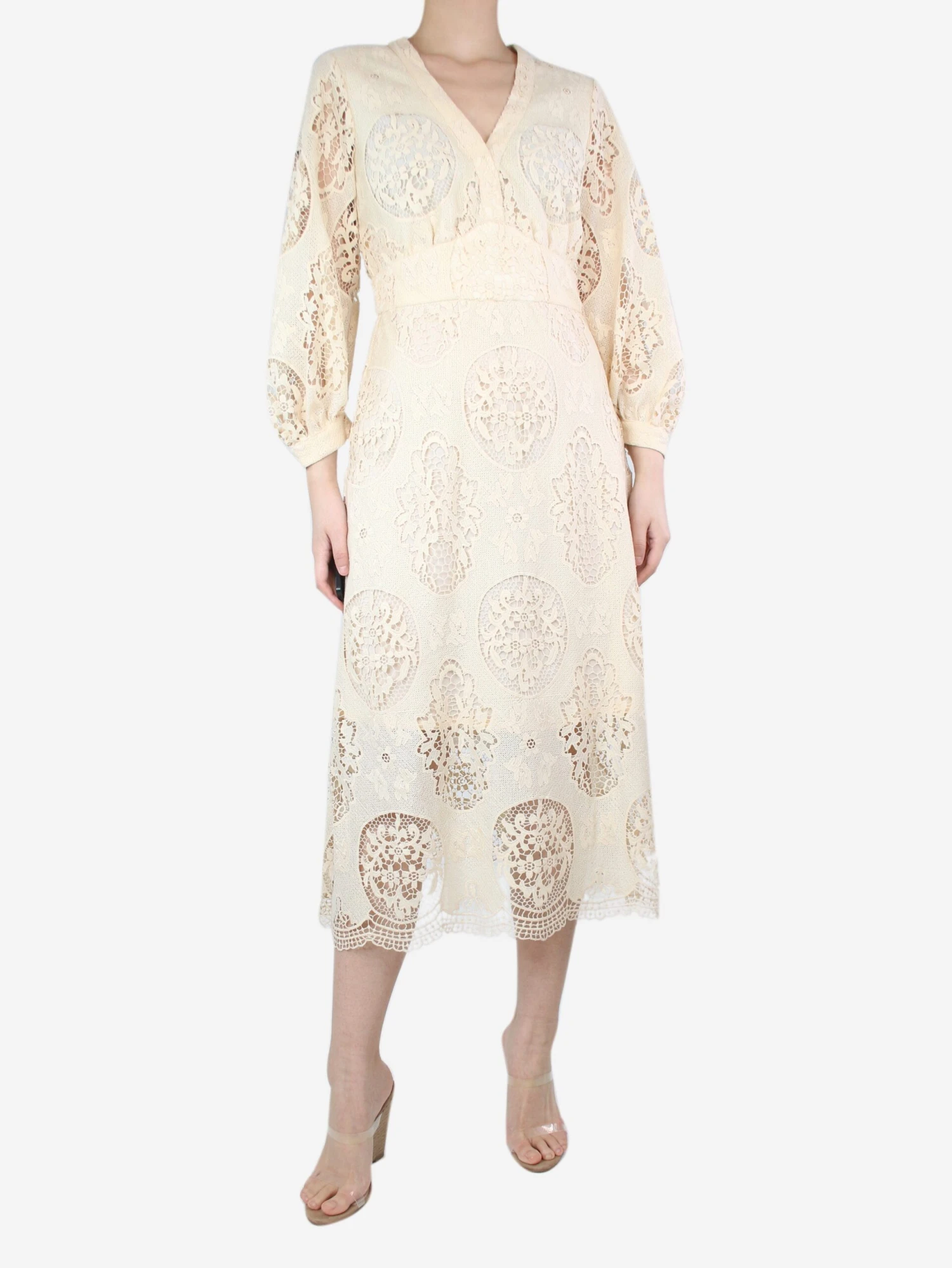 Maje Neutral Lace Midi Dress - Size UK 12 4 Maje Neutral Lace Midi Dress - Size UK 12 - Image 3