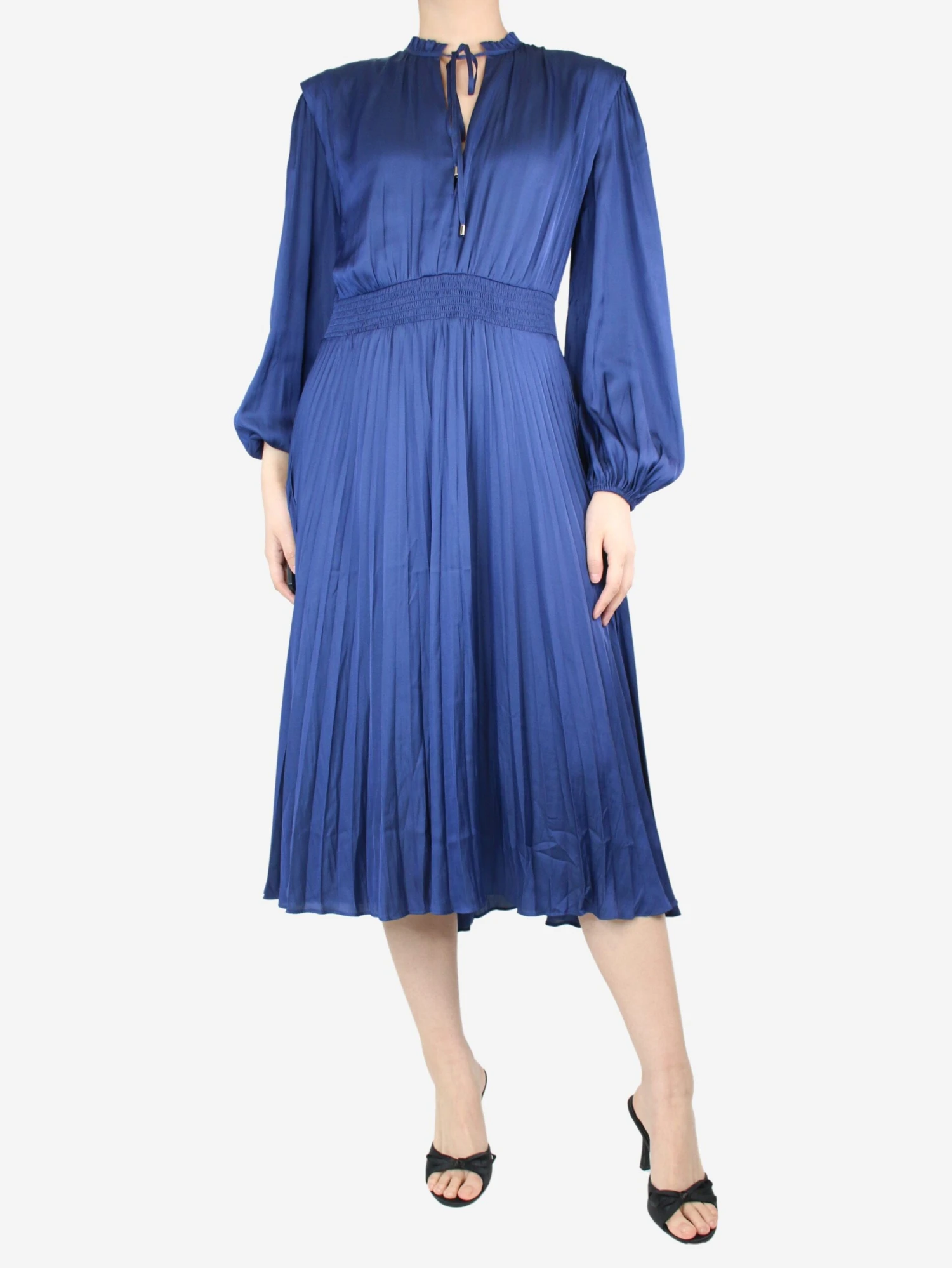 Maje Blue Satin Pleated Midi Dress - Size UK 12 5 Maje Blue Satin Pleated Midi Dress - Size UK 12 - Image 3