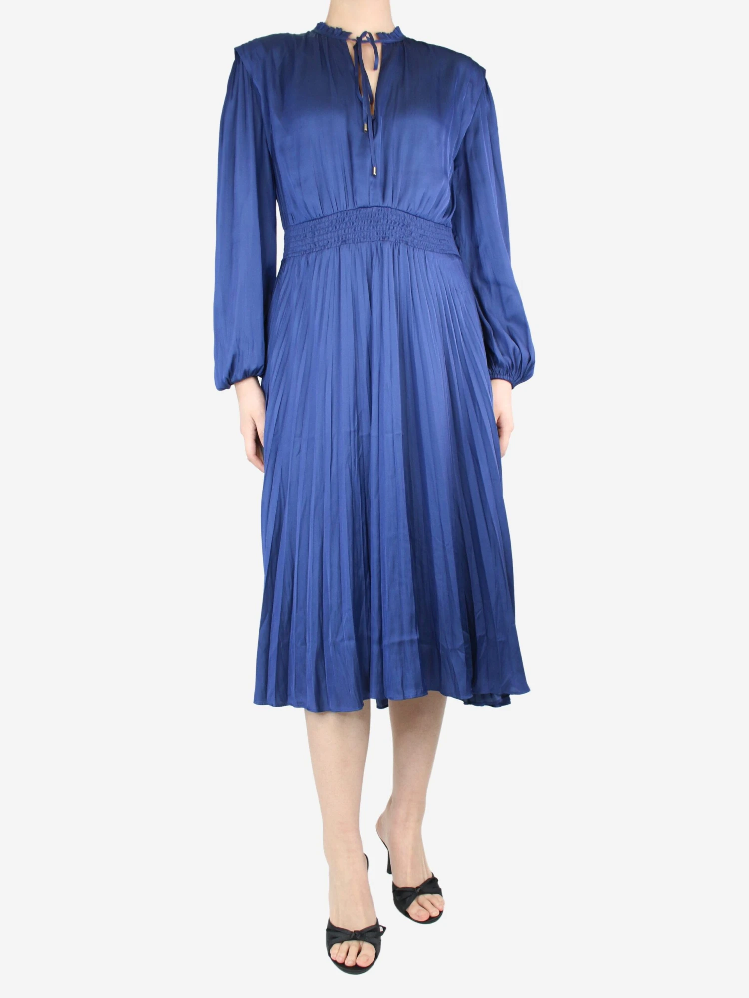 Maje Blue Satin Pleated Midi Dress - Size UK 12 3 Maje Blue Satin Pleated Midi Dress - Size UK 12