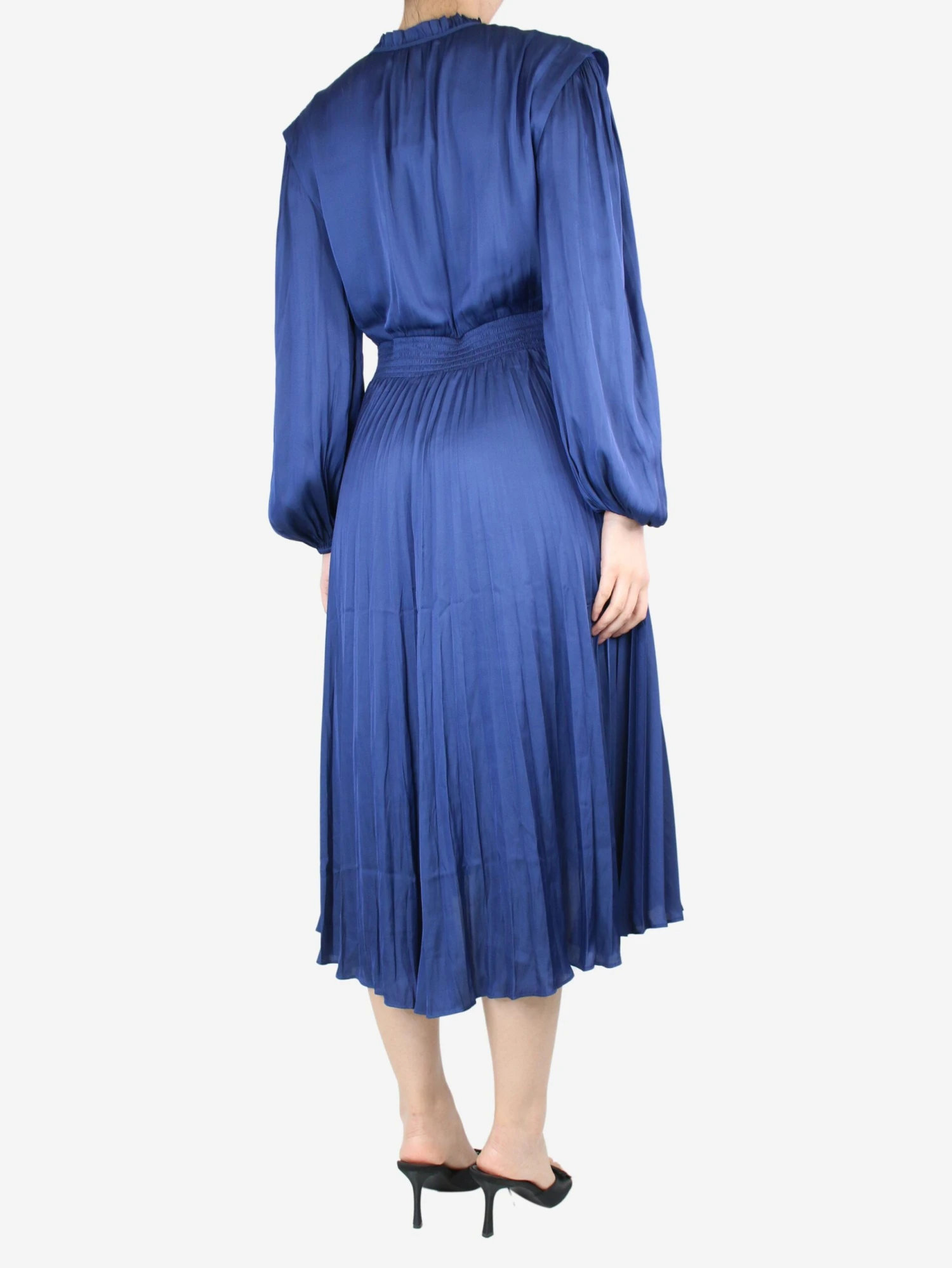 Maje Blue Satin Pleated Midi Dress - Size UK 12 4 Maje Blue Satin Pleated Midi Dress - Size UK 12 - Image 2