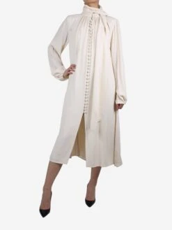 Cream Long-sleeved Buttoned Dress - Size FR 38