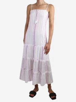 VIX PAULA HERMANNY White Pinstripe Embroidered Strap Dress - Size S