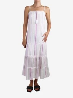 VIX PAULA HERMANNY White Pinstripe Embroidered Strap Dress - Size S -The Dress Suite IMG 1726 1d2b57a2 c445 4a64 b242 6ced3a5efc54