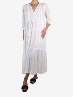 White Cotton Tie-neck Midi Dress - Size S -The Dress Suite IMG 2205 96e867d1 0ee4 470a 9c59 85f1f354a710