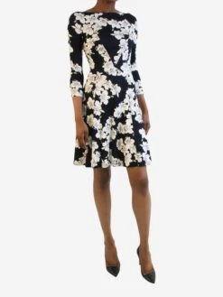 Erdem Blue Long-sleeved Floral Printed Dress - Size UK 6