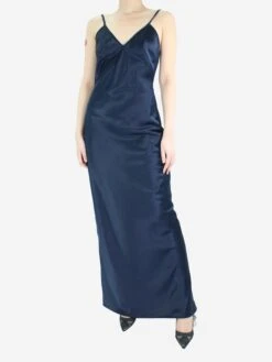 Blue Sleeveless Satin Maxi Dress - Size M