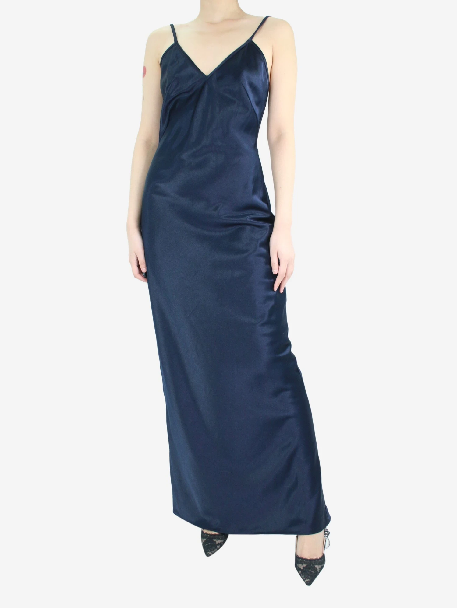 Blue Sleeveless Satin Maxi Dress - Size M 3 Blue Sleeveless Satin Maxi Dress - Size M