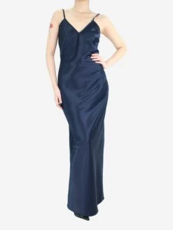 Blue Sleeveless Satin Maxi Dress - Size M 7 Blue Sleeveless Satin Maxi Dress - Size M -The Dress Suite IMG 2709 0976b889 01b4 4425 b727 918cc36fe487