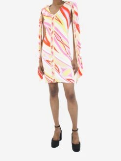Emilio Pucci Multi Sleeveless Printed Tie Neck Dress - Size UK 8