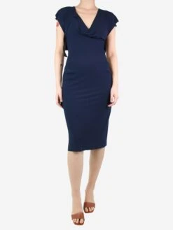 Dark Blue Short-sleeved Dress - Size UK 10