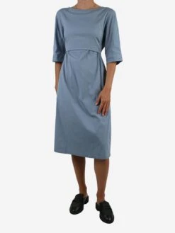 Blue Crewneck Midi Dress - Size UK 10