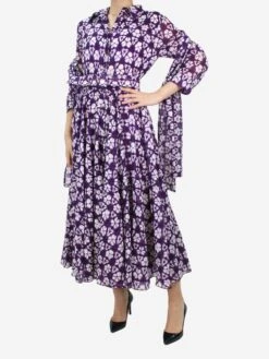 The Dress Suite 42 Samantha Sung Purple Floral Printed Shirt Dress - Size US 10