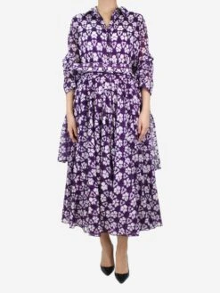 Samantha Sung Purple Floral Printed Shirt Dress - Size US 10 -The Dress Suite IMG 4620 4ff04c1b 0279 4986 92e8 f48dc3a65690