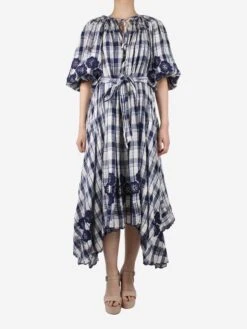 Blue Check Embroidered Dress - Size S -The Dress Suite IMG 4641 656b7af1 80d2 456e a0a5 983cc546639d