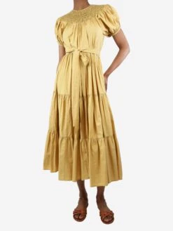 Flax Yellow Smocked Tiered Dress - Size XS