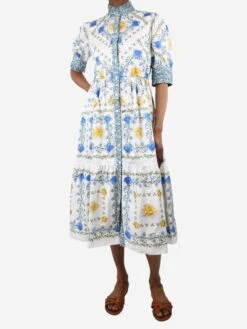 Multi High-neck Floral-printed Midi Dress - Size UK 8