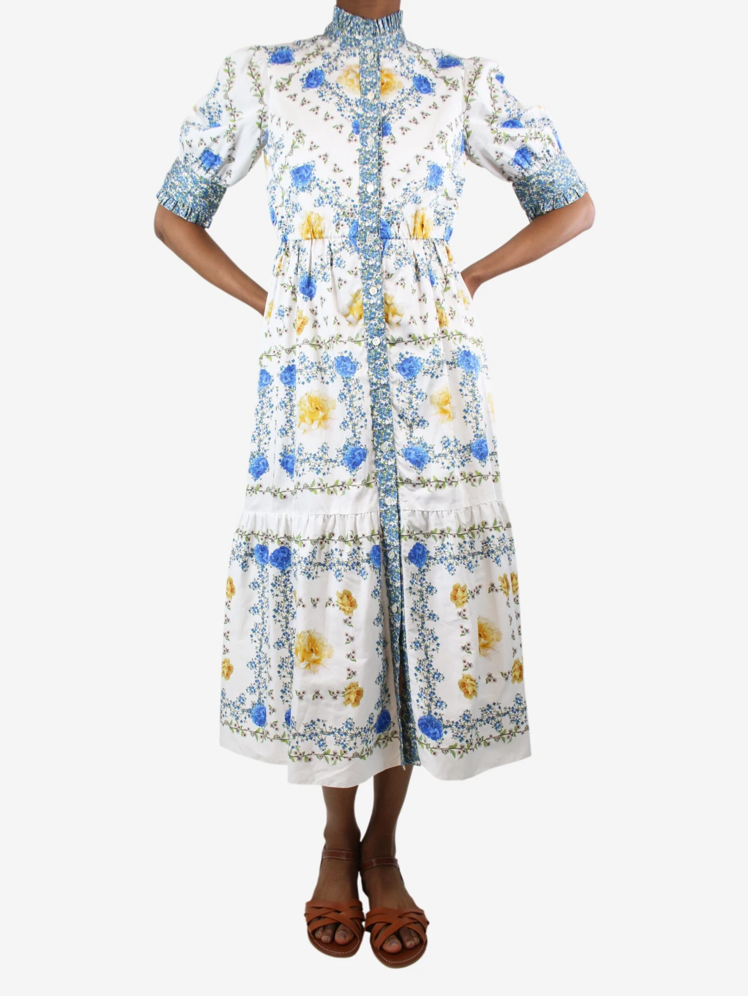 Multi High-neck Floral-printed Midi Dress - Size UK 8 5 Multi High-neck Floral-printed Midi Dress - Size UK 8 - Image 3