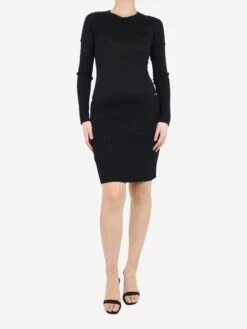 Chanel Black Sparkly Ribbed Knit Dress - Size UK 10
