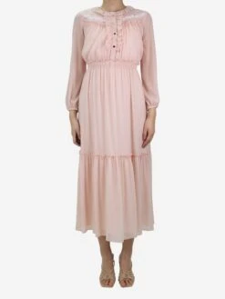 CLAUDIE PIERLOT Pink Ruffled Midi Dress - Size FR 36