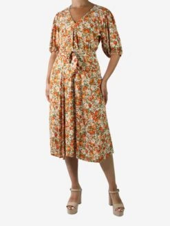 Faithfull The Brand Orange Floral Printed Midi Dress - Size US 8 -The Dress Suite IMG 4896 73b7f2a9 2b05 45a7 ac3b 2a40d116dfb0