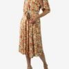 Faithfull The Brand Orange Floral Printed Midi Dress - Size US 8