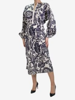 JOHANNA ORTIZ Blue Floral Printed Midi Dress - Size UK 10