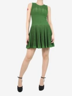 ALAIA Green Sleeveless Crimped Mini Dress - Size UK 10