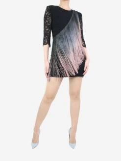 MSGM Black Fringed Lace Dress - Size UK 8