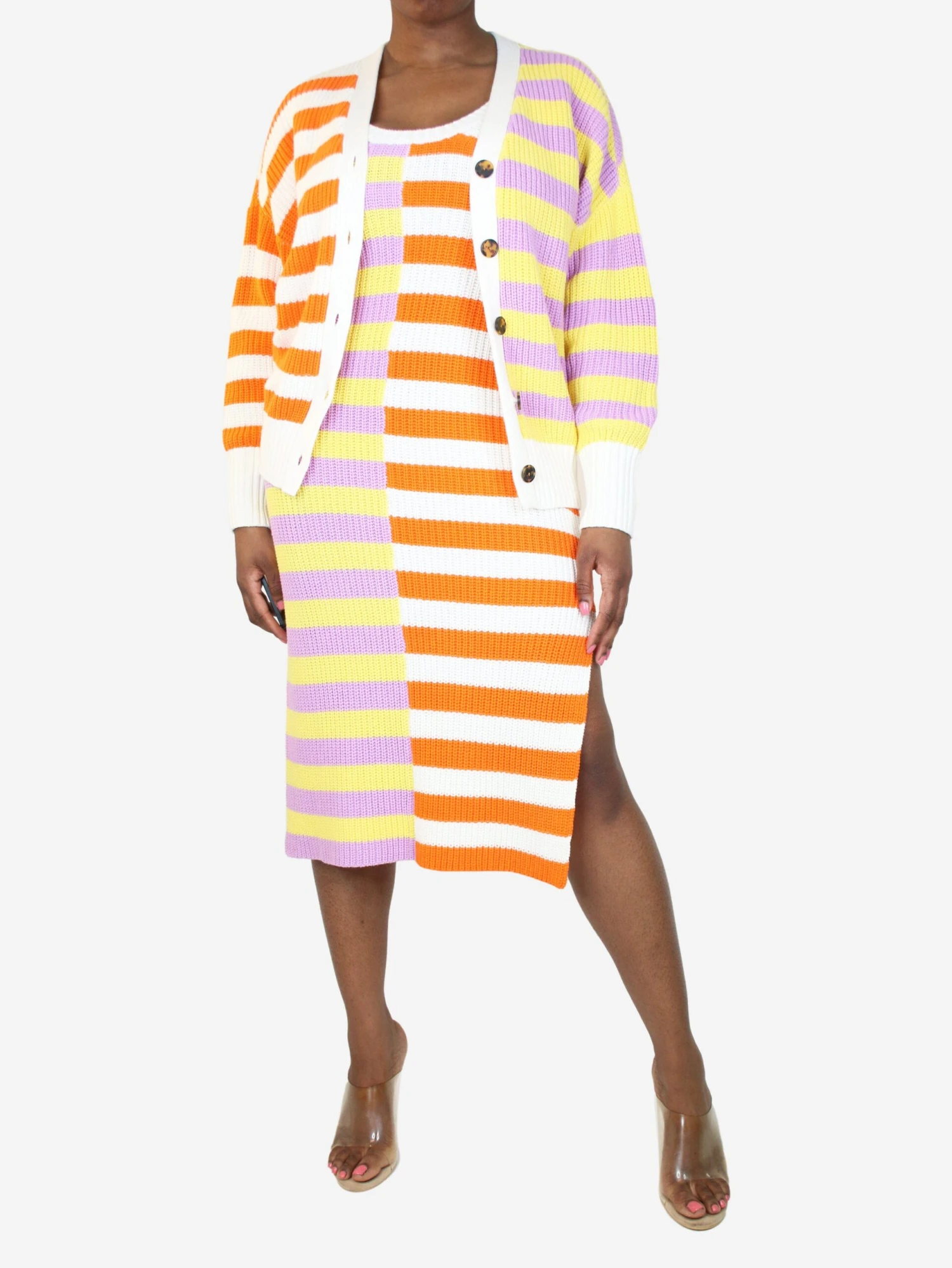 Staud Multicolour Two-tone Striped Cardigan And Knit Dress Set - Size M 6 Staud Multicolour Two-tone Striped Cardigan And Knit Dress Set - Size M - Image 4