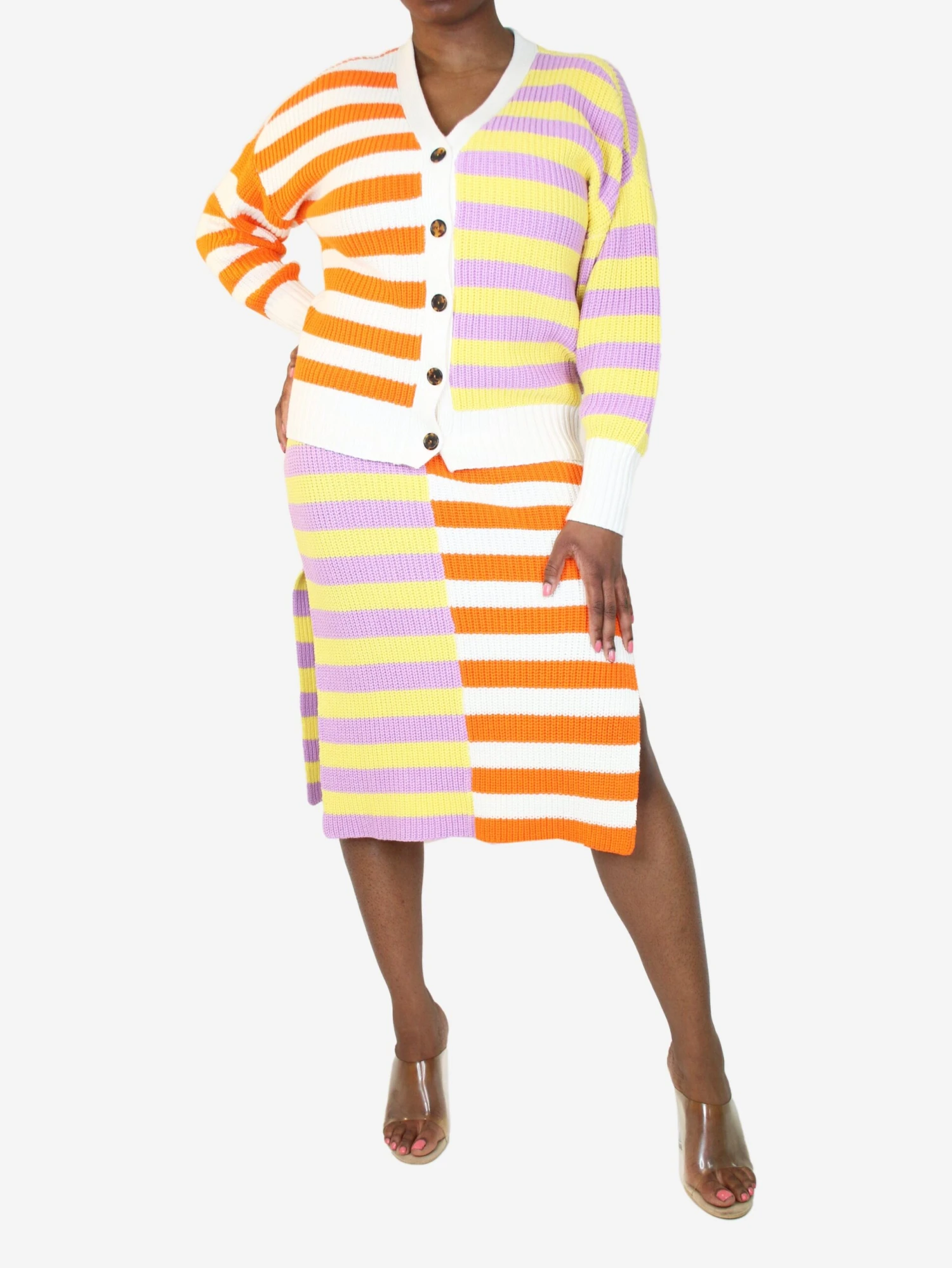 Staud Multicolour Two-tone Striped Cardigan And Knit Dress Set - Size M 5 Staud Multicolour Two-tone Striped Cardigan And Knit Dress Set - Size M - Image 3