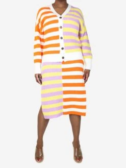 The Dress Suite 36 Staud Multicolour Two-tone Striped Cardigan And Knit Dress Set - Size M