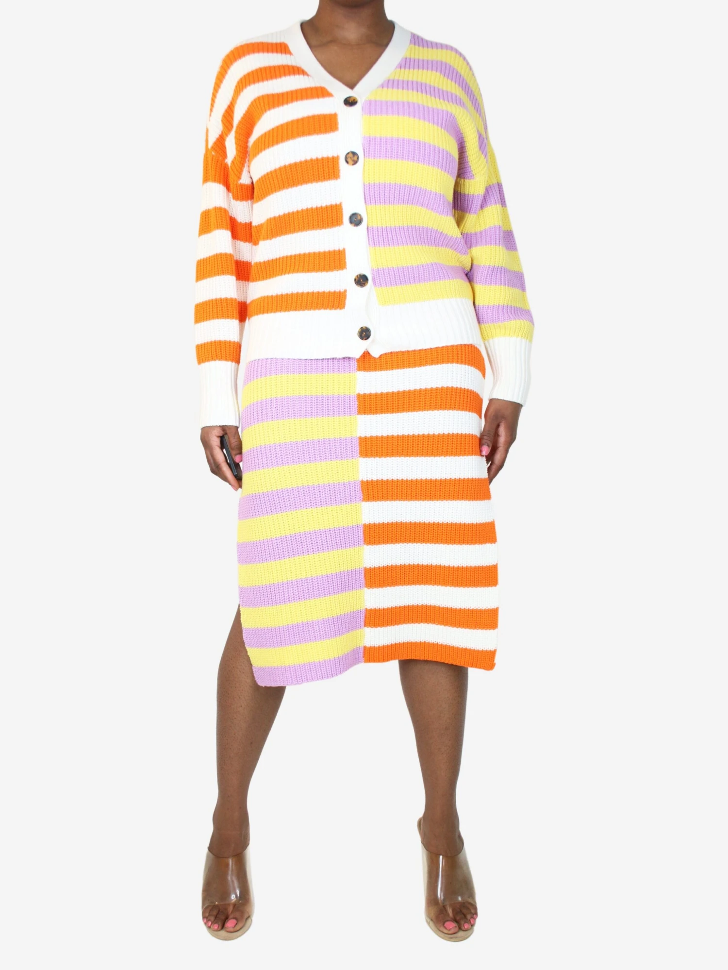 Staud Multicolour Two-tone Striped Cardigan And Knit Dress Set - Size M 3 Staud Multicolour Two-tone Striped Cardigan And Knit Dress Set - Size M