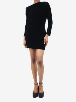 THEORY Black Off-shoulder Velvet Mini Dress - Size UK 4