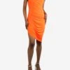 Norma Kamali Bright Orange One-shoulder Gathered Dress - Size S