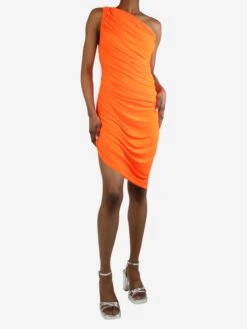 Norma Kamali Bright Orange One-shoulder Gathered Dress - Size S