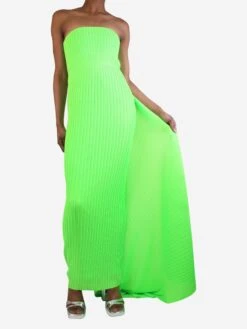 Green Strapless Pleated Maxi Dress - Size UK 6